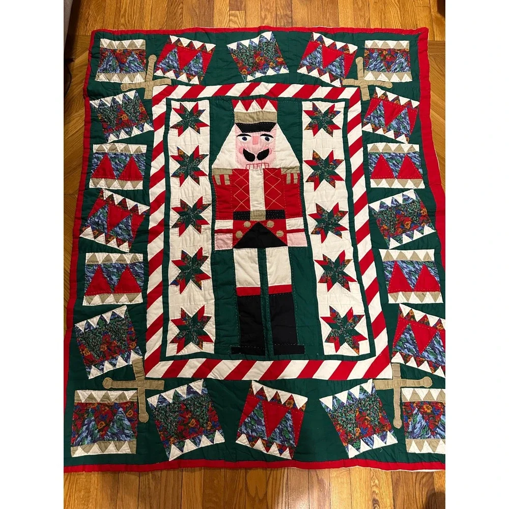 American Pacific Christmas Nutcracker Quilt Holiday Throw Blanket Wall Hanging